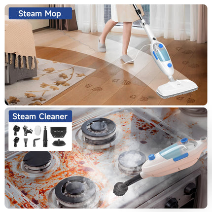 Steam Mop For Floor Cleaning, Multi Purpose Handheld Steamer Cleaner Detachable 10In1 For Vinyl, Laminate, Carpet, Tile Hard Floor Grout W 2 Pad, 23Ft Cord, 15Oz Tank, Adjustable Steam & Height