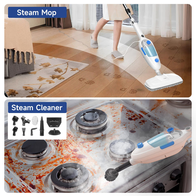 Steam Mop For Floor Cleaning, Multi Purpose Handheld Steamer Cleaner Detachable 10In1 For Vinyl, Laminate, Carpet, Tile Hard Floor Grout W 2 Pad, 23Ft Cord, 15Oz Tank, Adjustable Steam & Height