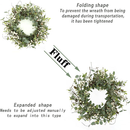 Christmas Wreath, Christmas Wreaths for Front Door, Winter Eucalyptus Wreath with Pine Cone and White Berry Wreath for Indoor Outdoor Farmhouse Wall Window Home Decoration.