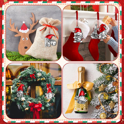 Sumind 12 Pcs Christmas Santa Gnome Ornament Solid Pewter Metal Christmas Tree Ornament DIY Craft Hanging Decoration for Home Party Decorations (Santa)