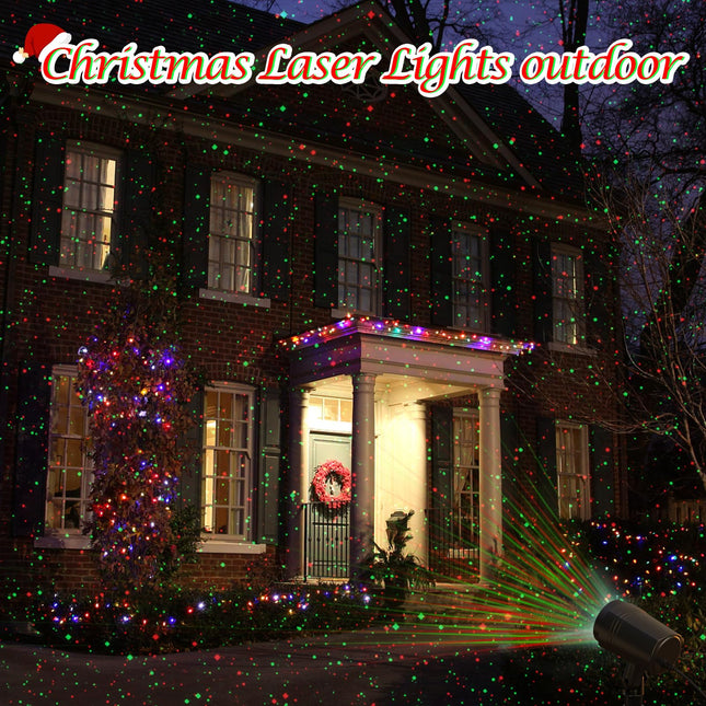 Christmas Projector Lights Outdoor, Firefly Show Christmas Decorations, Red and Green Stars Holiday Projector Lights, Waterproof Remote Timer, Garden Indoor Christmas Wedding Home Party