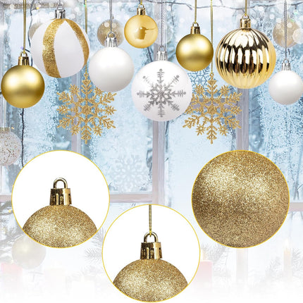 LOVEINUSA 100PCS Christmas Ball Ornament Set, Shatterproof Christmas Tree Balls Assorted Hanging Baubles Snowflakes for Xmas Tree Wreath Christmas Party Wedding