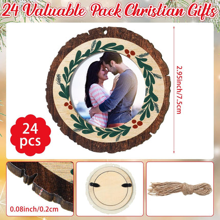 Blulu 24 Pcs Christmas Pictures Frame Ornaments Bulk Rustic Wooden Christmas Photo Ornaments Hanging Picture Frames Christmas Memories s Keepsake for Christmas Tree