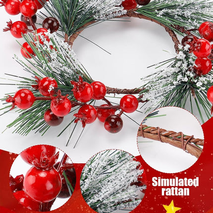 Christmas Candle Rings - Christmas Candle Wreath Garland for 3" Dia Pillar Candles with Artificial Red Berries, Xmas Wreath Candle Holder for Christmas Wedding Holiday Table Centerpiece Party Decor