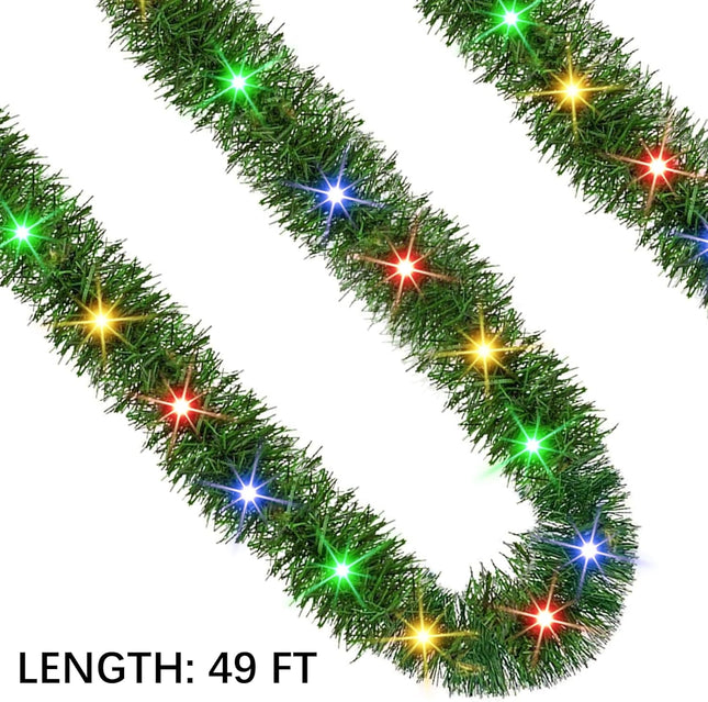 Dazzle Bright 50 FT Pre-lit Christmas Green Garland, 150 LED Lights Lighted Artificial Pine Garlands, for Indoor Outdoor Christmas Decor Holiday Wedding Decoration (Multicolor)