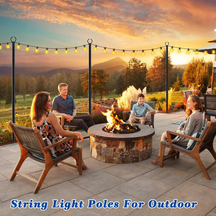 2 Pack 10Ft String Light Poles,Light Poles for Outside String Lights,Outdoor Light Poles with Fork,Metal Poles Stand for Patio,Backyard,Deck