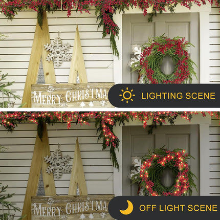 RECUTMS Artificial Berry Christmas Garland Faux Fireplace Garland Fake Hanging Garland with 30 LED Fairy String Lights Indoor Outdoor Wedding Arch Home Garden Party Fireplace Wall Decor (Red)