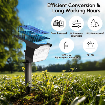 Solar Lights Waterproof 7 Modes Christmas Solar Spot Lights 29 LED Colorful Solar Powered Garden Landscape Spotlights 2 Mounting Ways Solar Lights for Outside Yard Patio Porch Driveway (4 Pack)