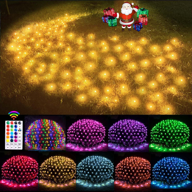 Obrecis Christmas Outdoor Net Lights, 204 LED 18 Color Changing Mesh Lights, 9.8 ft x 6.6 ft Waterproof Connectable Multicolored Fairy String Lights for Bushes Xmas Tree Wedding Party Home Decor