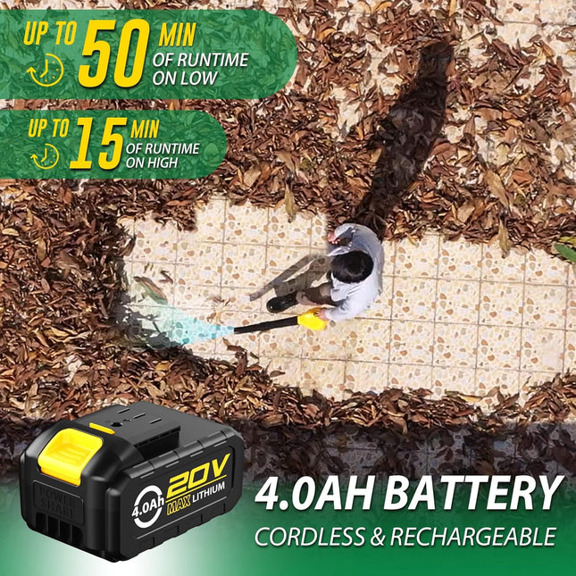 Cordless Leaf Blower Battery Powered: 20V Electric Leaf Blower with Charger and 4.0Ah Battery - Lightweight Small Blower Battery Operated for Driveway | Patio | Garage