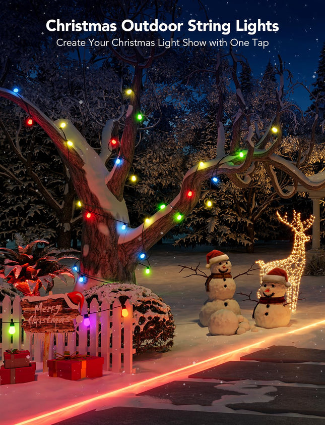 Govee Outdoor String Lights H1, 50ft RGBIC Outdoor Lights with 15 Dimmable Warm White LED Bulbs, Smart Outdoor Lights with 60 Scene Mode, IP65 Waterproof, Work with Alexa for Christmas, Daily Lighting