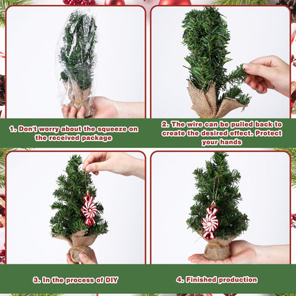 Tabletop Mini Christmas Tree Artificial Mini Xmas Pine Tree Miniature Pine Christmas Tree with Linen Base for Christmas Decorations Indoor Home Kitchen Dining Table(6 Pcs,11.81 Inch)