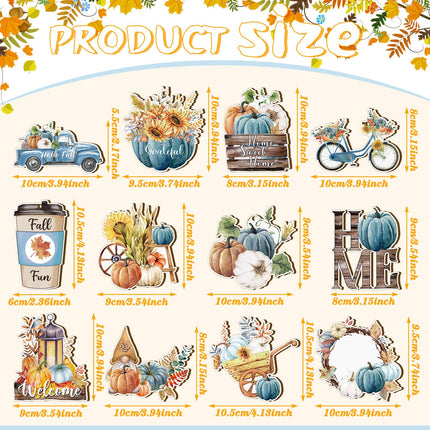 Kigley 36 Pcs Thanksgiving Wood Ornaments for Tree Fall Wooden Hanging Ornaments Gnome Autumn Harvest Maple Leaf Ornament Cutout Pumpkin Truck Hanging Pendant for Holiday Party Fall Decoration
