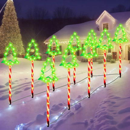 VIHOSE 10 Pack Christmas Pathway Lights 170 LED Outdoor Christmas Tree Stake Light with 8 Lighting Modes Christmas Decorations Waterproof Light Plug-in Lighted Markers for Garden Yard Decor