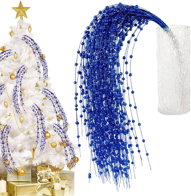 10 Pack 37" Long Artificial Glitter Berry Stem Decorative Branches Bead Sticks Fake Christmas Picks Royal Blue Ornaments for Christmas Tree Fireplace Holiday DIY Wreath Home Large Vase Decor