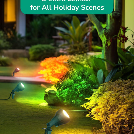 EDISHINE Christmas LED Outdoor Spotlights, 120V 4.8W Plug in Spot Light with 3 Lenses (Red Green Yellow), 180° Rotatable, 5000K, Waterproof Landscape Lighting for Flag Tree Garden, 2 Pack
