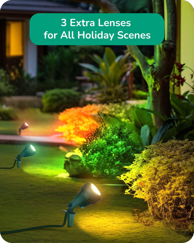 EDISHINE Christmas LED Outdoor Spotlights, 120V 4.8W Plug in Spot Light with 3 Lenses (Red Green Yellow), 180° Rotatable, 5000K, Waterproof Landscape Lighting for Flag Tree Garden, 2 Pack