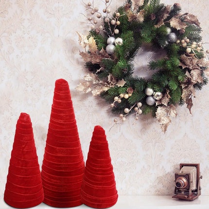 Syhood 6 Pcs Christmas Velvet Trees Set Christmas Modern Winter Tree Decorations, Christmas Home Decor, Rustic Winter Home, Minimalist Decor, Farmhouse Home Decor (Red)