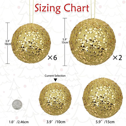 4" 6 Pcs Christmas Balls Ornaments Set Hanging Decorations, Large Xmas Tree Ornaments Balls, Shatterproof Glitter Indoor Christmas Decoration for Tree Holiday Garland Party Bowl Filler, Gold