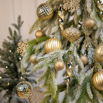 50PCS Christmas Tree Ornaments Set with Shatterproof Christmas Balls Icicle Snowflake Hanging Ornaments for Home Office Farmhouse Christmas Decorations, Gold