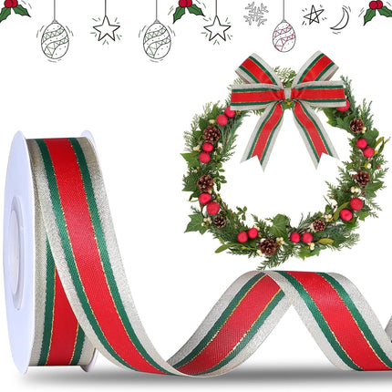 Christmas Ribbon 1inch Red and Green Christmas Plaid Ribbon for Christmas Tree Wreaths Gingham Christmas Ribbon for Bouquet Wrapping Bow Crafts Decoration 25 Yards
