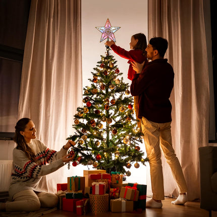 Christmas Star Tree Topper, RGB 9In Glittered Star Tree Topper Light with 10 LED Lights, Hollow Designed with USB Plug for Indoor Year Holiday Tree Decoration