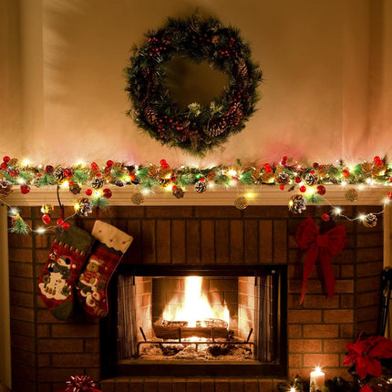 Christmas Pinecone String Lights, Battery Powered LED Wreath String Lights, Indoor Christmas Decorations, Christmas Tree Decorations, Home Fireplace Fireplace Christmas Decorations (Warm red)