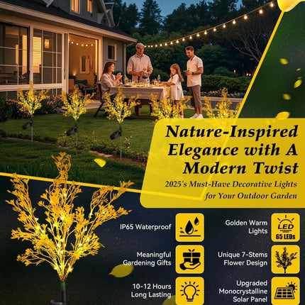 Neporal Solar Lights Outdoor Decorative 2PK, 7-Stems Golden Solar Flowers Outdoor Waterproof for Garden, Yard, Patio,Flower Pots - Gardening Gifts for Women