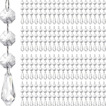 Nuogo 100 Pcs Christmas Hanging Crystals for Centerpieces Hanging Crystal Beads Chandelier Clear Crystal Garland Ornament Pendants Crystal Beads for Christmas Tree Wedding Party Home DIY Decoration