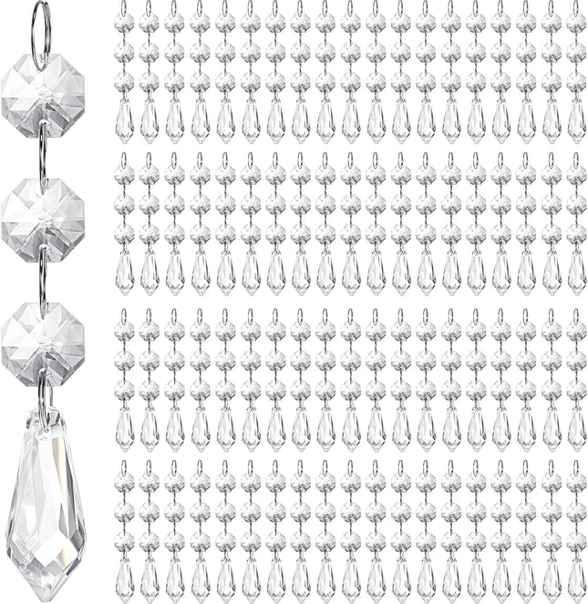 Nuogo 100 Pcs Christmas Hanging Crystals for Centerpieces Hanging Crystal Beads Chandelier Clear Crystal Garland Ornament Pendants Crystal Beads for Christmas Tree Wedding Party Home DIY Decoration
