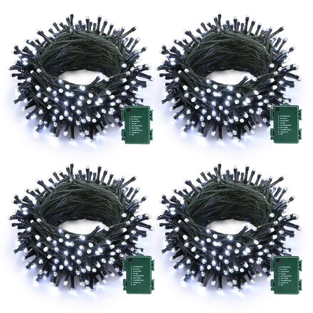 Lomotech Battery Operated Christmas Lights - 4 Pack Total 66ft 200 LED Battery String Lights 8 Modes Waterproof with Timer for Home, Garden, Party, Holiday, Christmas Tree Decoration (White)