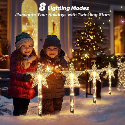 Christmas Decorations Outdoor: 8 Pack Solar Christmas Stake Lights with 8 Modes, Star Christmas Yard Decorations Outdoor Waterproof, Christmas Solar Lights for Outside, Pathway, Garden, Holiday Decor
