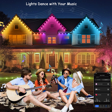 Permanent Outdoor Christmas Lights for House Roof, Year Round 100ft RGB+IC Outdoor Lights with 63 Scene,IP67 72 LED Eaves Lights for Holiday, Christmas, Daily Lighting, Smart Life APP Control