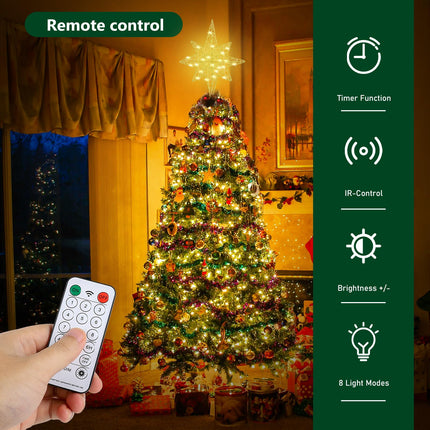 Christmas Star Tree Topper, Lighted Bethlehem Star Tree Topper 40 LED Lighted with Remote Control 8 Mode Lighting for Indoor Home Decor, Gold