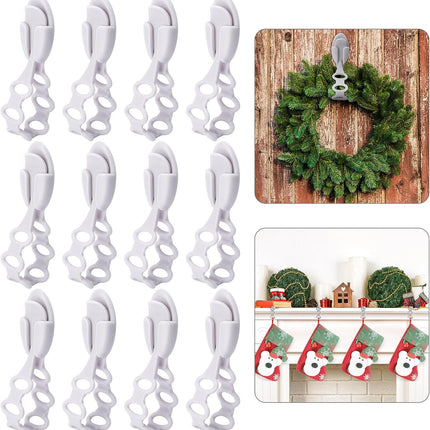 12 Pcs Christmas Garland Ties Wreath Holder- 8.5" Adhesive Silicone Christmas Garland Hangers- Stretchable Adhesive Straps Stocking Holder for Mantle Stairways Garland Decoration