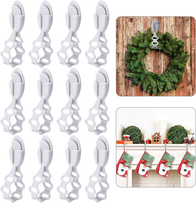 12 Pcs Christmas Garland Ties Wreath Holder- 8.5" Adhesive Silicone Christmas Garland Hangers- Stretchable Adhesive Straps Stocking Holder for Mantle Stairways Garland Decoration