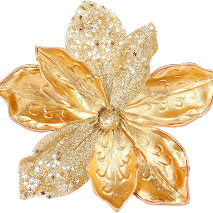 10" Velvet Poinsettias Artificial Christmas Flowers, 6pcs Large Glitter Christmas Poinsettia Picks, Floral Stems for Christmas Tree Wreath Garland Decorations DIY Ornaments (Gold