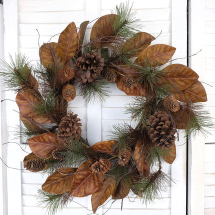 22" Artificial Christmas Wreaths, Winter Magnolia Leaf Large Pine Cones and Pine Needle Wreaths, Interior and Exterior Decor Front Door Window Decorations