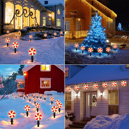 Christmas Walkway Lights Outdoor, 14.4Ft 10 Lollipop Lights Christmas Outdoor Decorations, Peppermint Lights Outdoor Red and White Christmas Pathway Lights