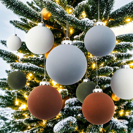 16 Pcs Velvet Christmas Balls Ornaments, 3.15" Shatterproof Flocked Christmas Tree Ornaments, Velvet Christmas Ornaments Xmas Tree Balls, Christmas Tree Decorations Brown Green Beige Dusty Blue