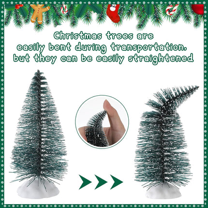 Crowye 80 Pcs Christmas Village Trees Mini Dollhouse Christmas Tree Pine Cedar Trees with White Plastic Base Miniature Christmas Village Accessories for Winter Party Decor, 6 Sizes(Dark Green)