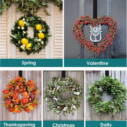 Myfolrena Wreath Hanger Adjustable Door Hanger Wreath Hanger for Front Door 15-24inch,Over The Door Wreath Hanger, Hold Up 20lb (Black-1 Pack)