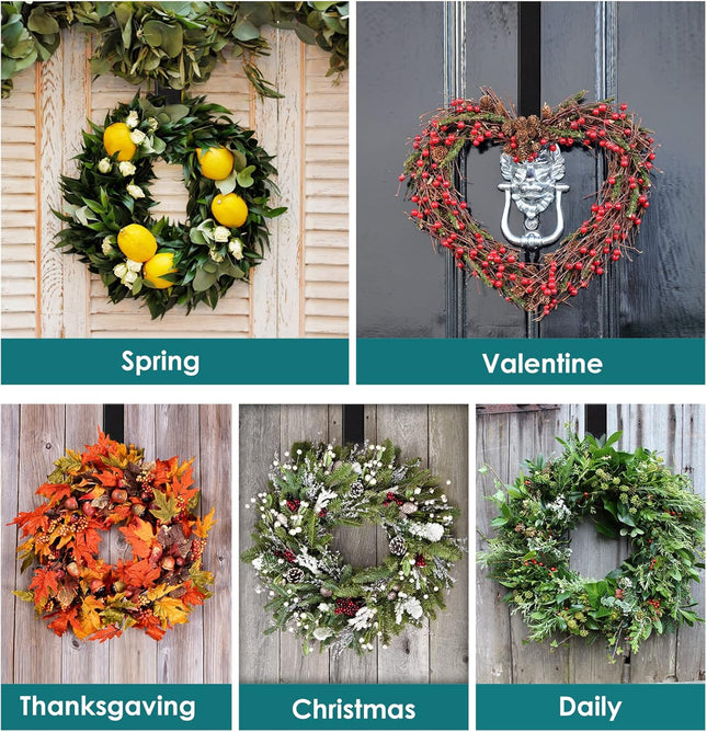 Myfolrena Wreath Hanger Adjustable Door Hanger Wreath Hanger for Front Door 15-24inch,Over The Door Wreath Hanger, Hold Up 20lb (Black-1 Pack)