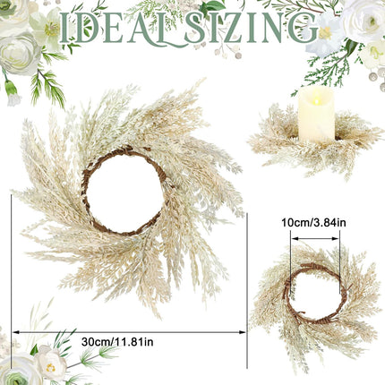 Panelee 4 Pcs Pampas Grass Candle Rings Wreath Faux Pampas Grass Candleholders 3.9 Inch Small Boho Wreath Artificial Greenery Candle Rings for Wedding Home Decor Fall Tabletop Farmhouse Decor