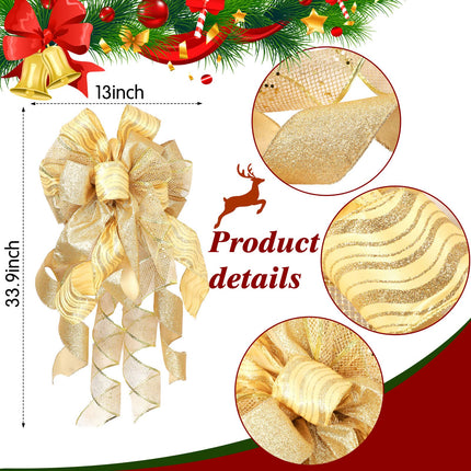 49 Pcs Christmas Tree Decoration Set, Christmas Tree Topper Bow 3 Size Christmas Glitter Poinsettia Faux Flowers and 2.36'' Christmas Ball Ornaments for Holiday Xmas Tree Decoration (Gold)