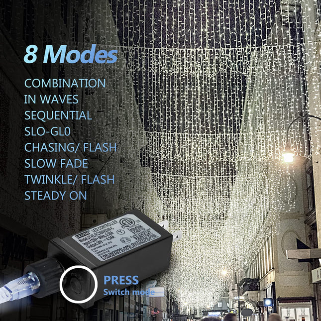 LANFU 400 LED,32 feet,75 Drops Icicle Lights Clust Christmas Lights Outdoor Indoor Decorations String Lights Plug in,8 Functions Curtain for Party Birthday Thanksgiving Easter Wedding Cool White