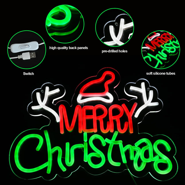 Christmas Neon Sign Merry Christmas LED Night Light with Acrylic Board, Art Wall Decorative Christmas Decor for Indoor Party, Kids Bedroom, Wedding, Bar, Pub, Club (Color)
