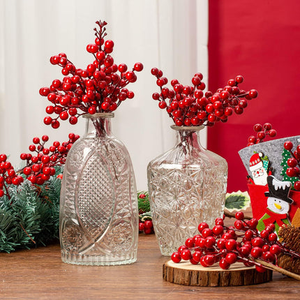 Crafare 30 Pack Artificial Red Berry Stems, Burgundy Red Berry Picks Holly Berries Branches for Christmas Tree Decorations Crafts Wedding Holiday Season Winter Décor Home Decor