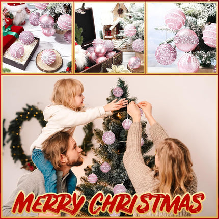 Liliful 12 Pcs Christmas Ball Ornaments Christmas Tree Decorations Foam Glitter Balls Hanging Xmas Tree Balls for Home Year Holiday Indoor Outdoor Party Decor (Pink,3.54 Inch)