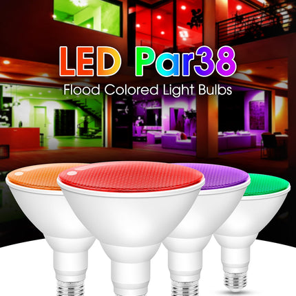 Red and Green Light Bulbs [4 Pack], Par38 LED Red Green Flood Light Bulbs Outdoor for Christmas Decor 15W E26, Red Green Bulb Christmas Light Bulbs Porch Home Lighting, Non-Dimmable, 2 Red+2 Green